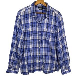 Lauren  Ralph Lauren Women Long Sleeve Button Up Shirt Sz XL Blue Cotton Classic